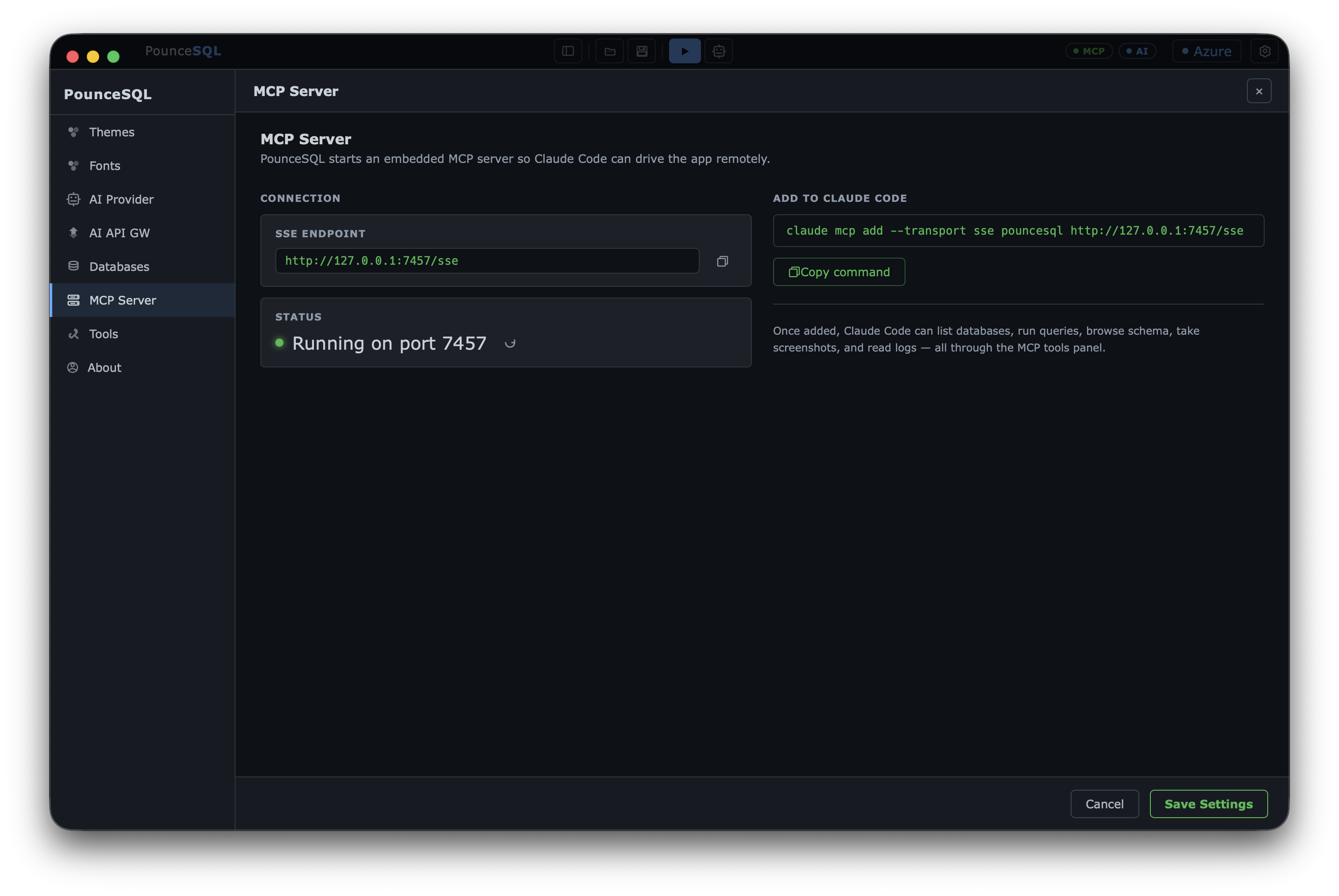 MCP server panel