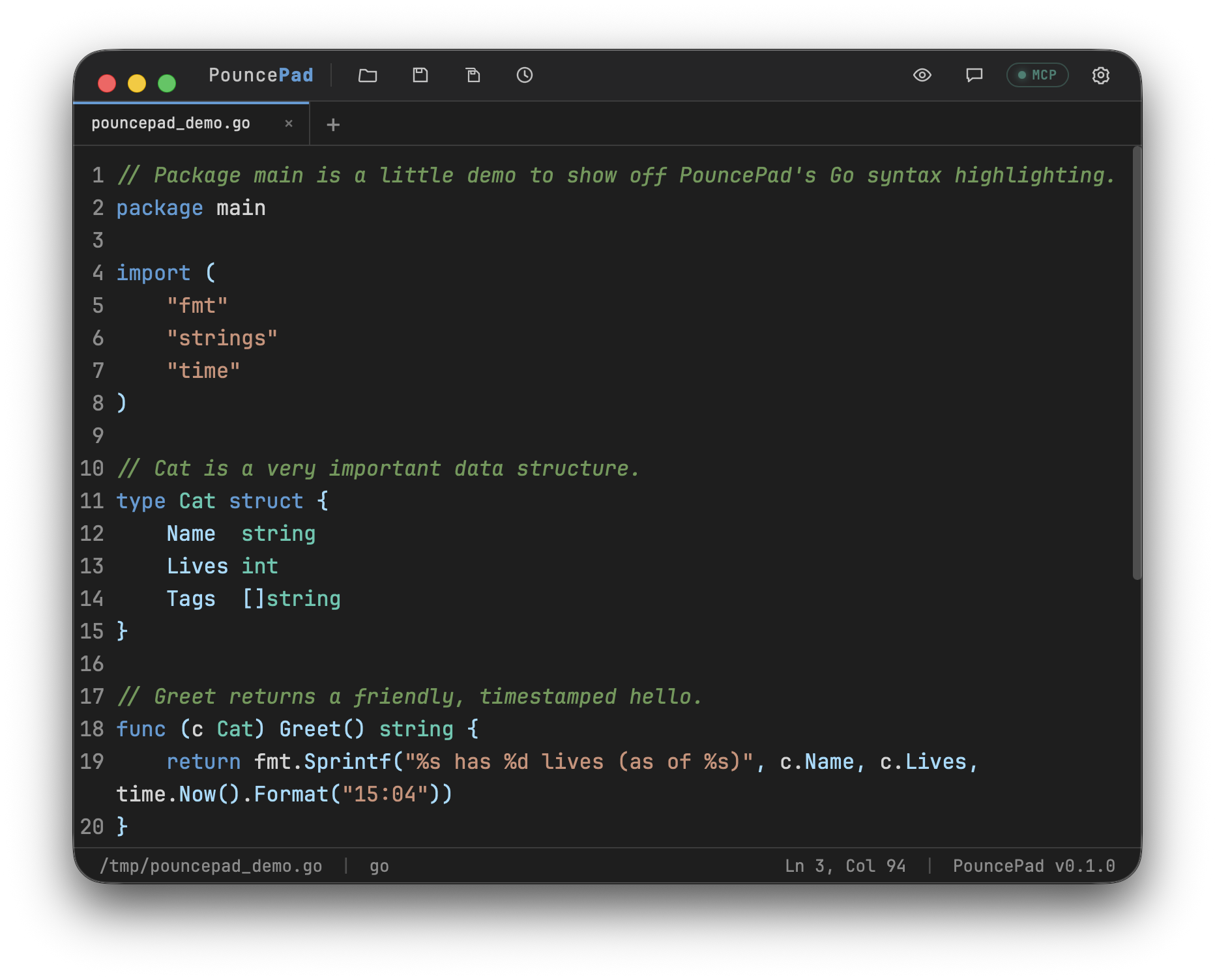 PouncePad syntax highlighting