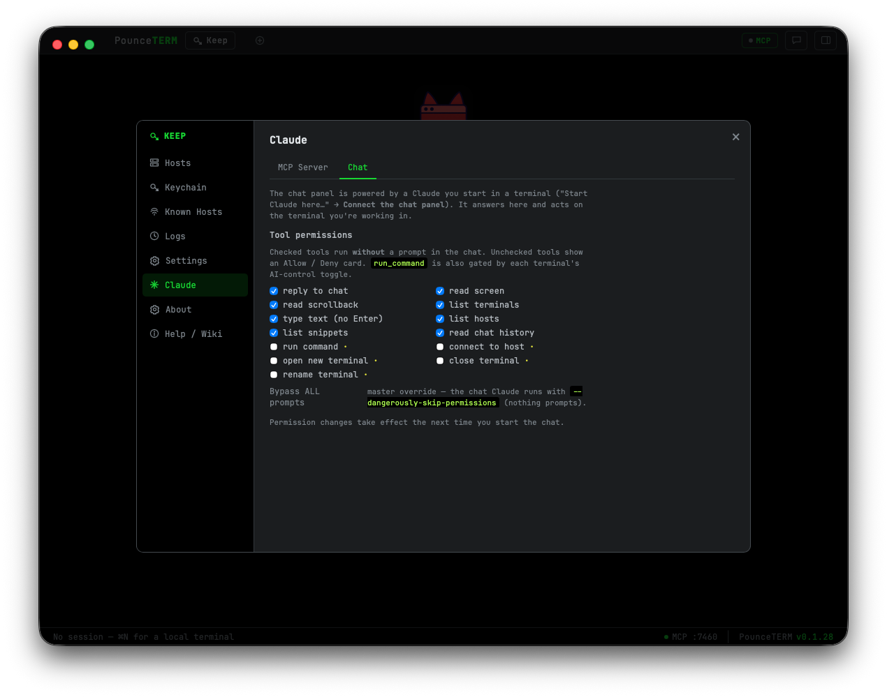 Per-tool chat permissions checklist in Keep → Claude